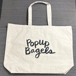 PopUp Bagels Not Famous but Known Canvas Tote Bag Large Cream Advertising
